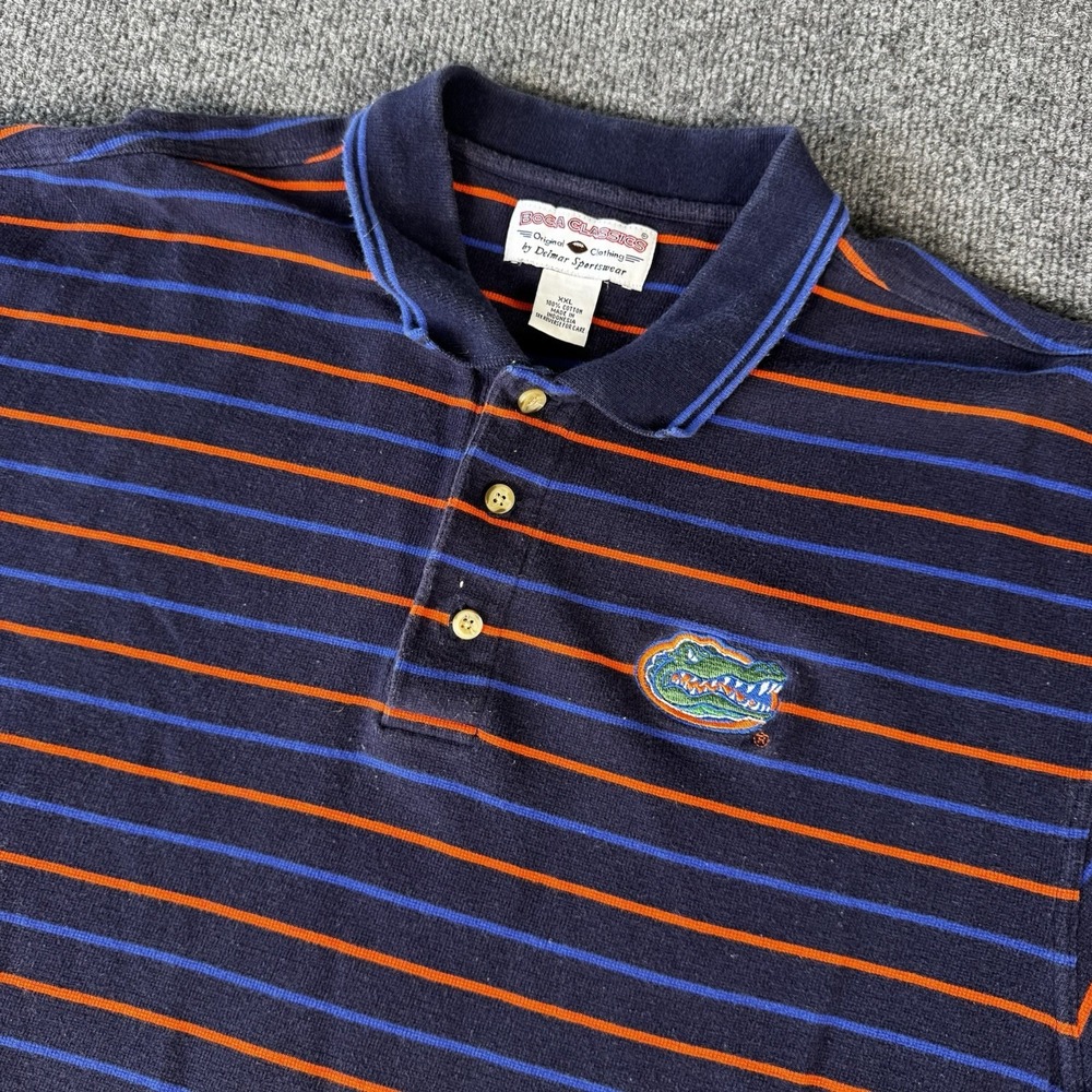 Vintage 90s Florida Gators Football Polo Shirt Boca Classics Striped Size XXL